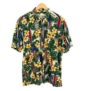 VTG Oliver & Burke Surfboard Floral Print Hawaiian Button Down Shirt Mens Large